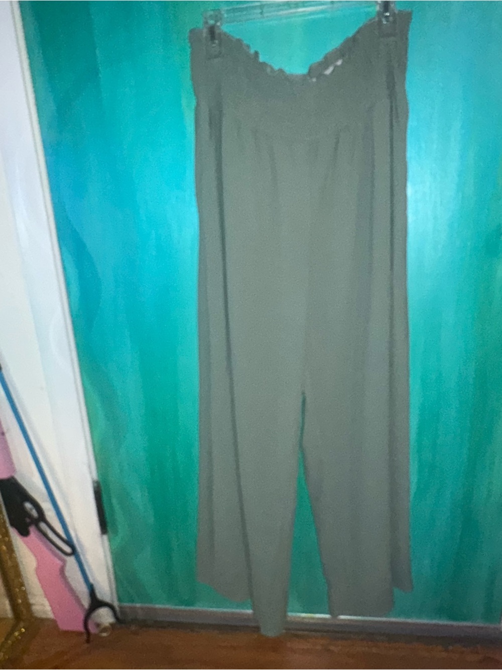 Extra Wide Leg Elastic Waist Women's Pants in Sage Green Plus Sized